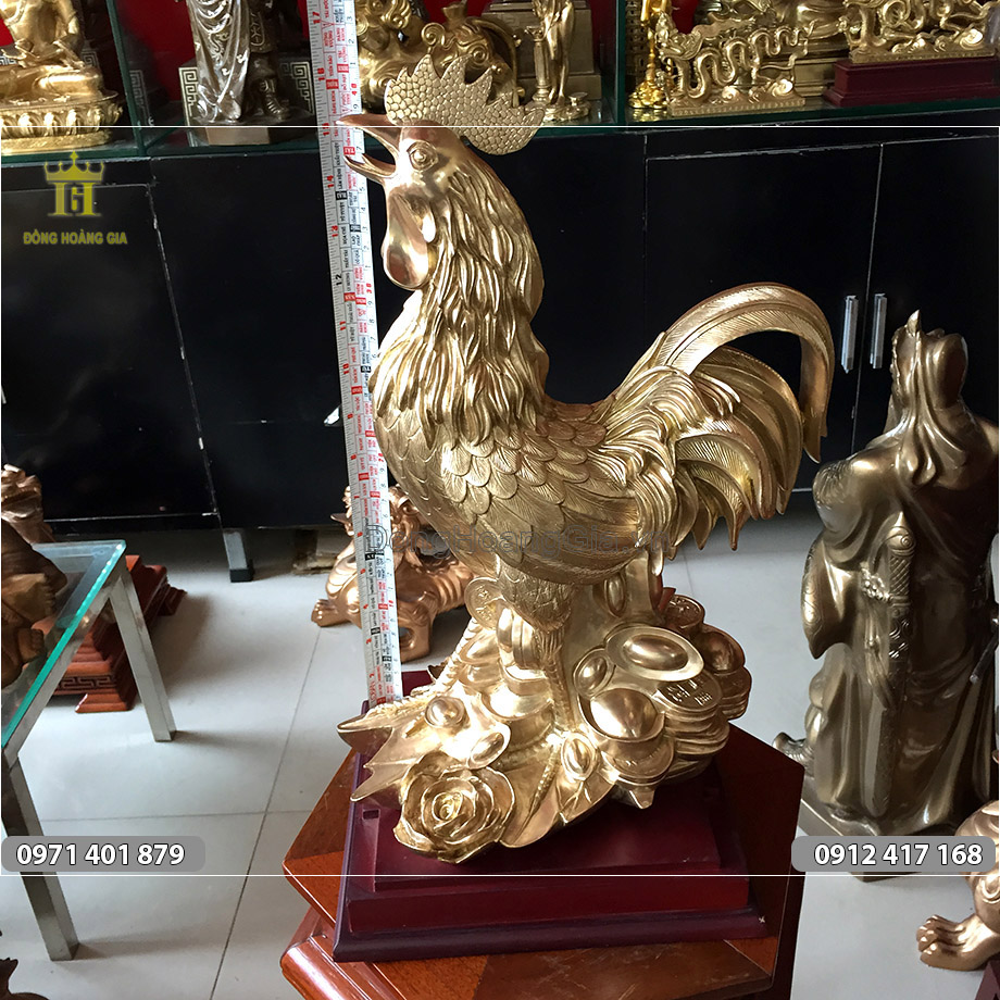 tượng đồng gà trống phong thủy 42cm